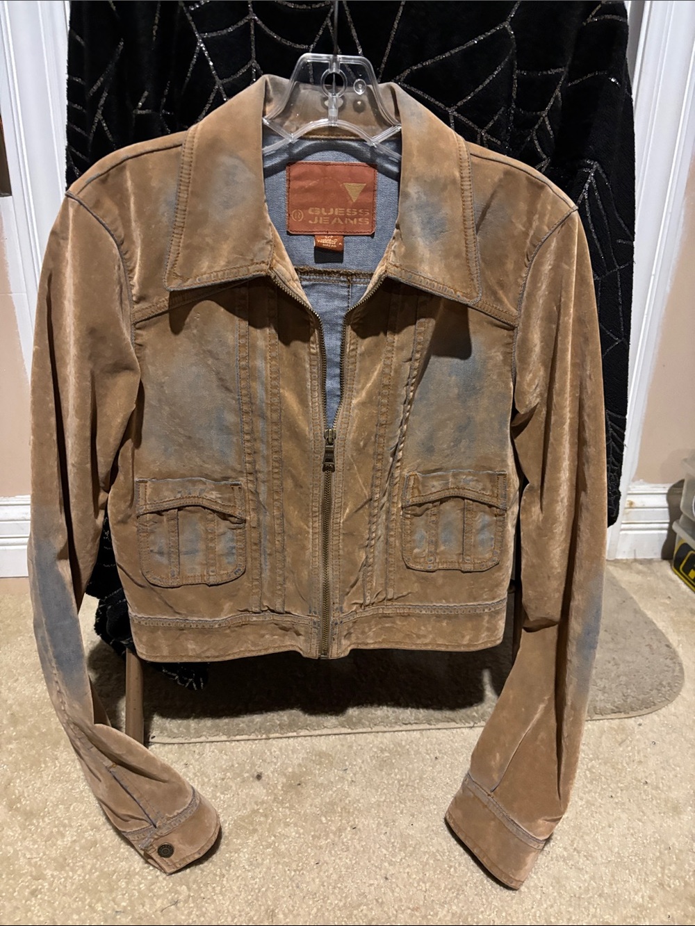 Guess Suede Cropped Jacket in Distressed Brown